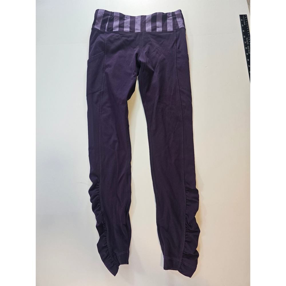 Lululemon Inspire Crop Leggings Women 4 Purple Mesh Ruched Running Pants - Picture 2 of 7